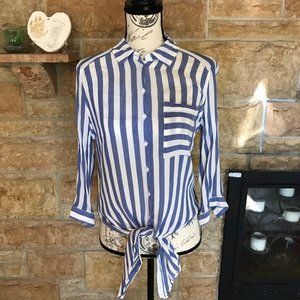 Stitch Fix Blue and White Tie-Front Top